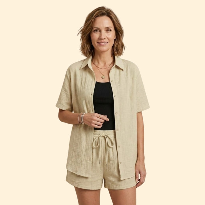Women’s Casual Shirt and Elastic Waist Shorts