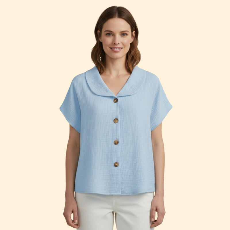 Women’s Casual T-Shirt with Button Detail and Collar