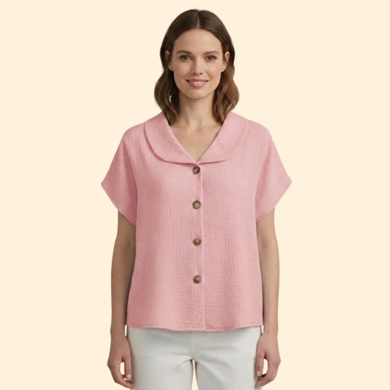 Women’s Casual T-Shirt with Button Detail and Collar