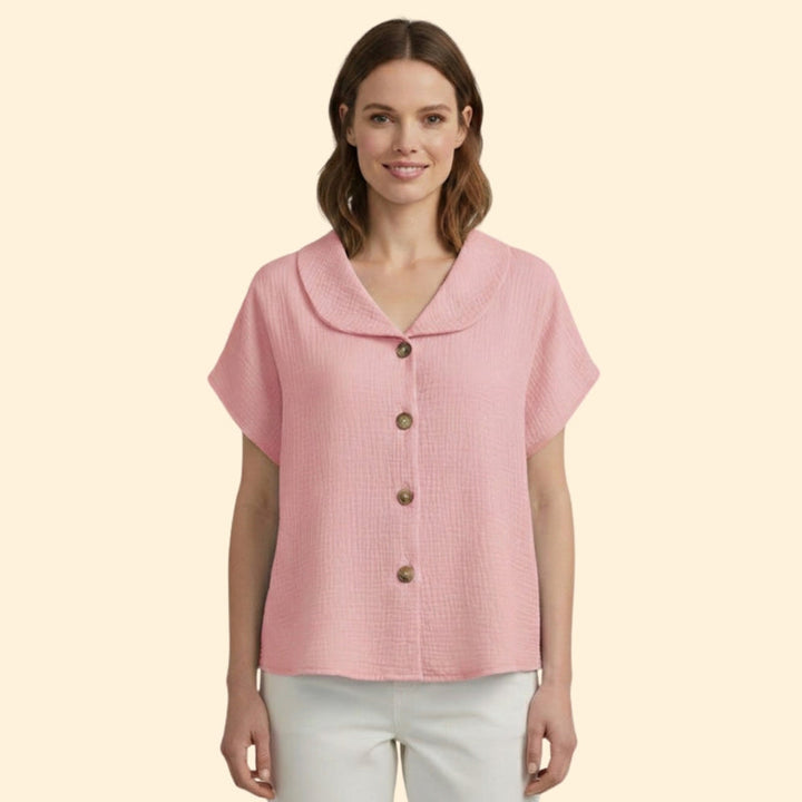 Women’s Casual T-Shirt with Button Detail and Collar