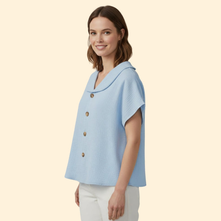 Women’s Casual T-Shirt with Button Detail and Collar