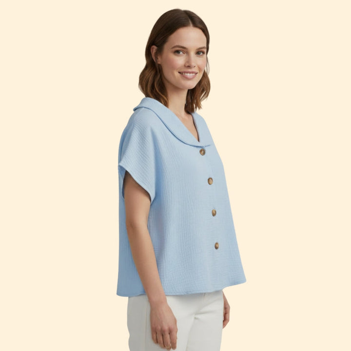 Women’s Casual T-Shirt with Button Detail and Collar
