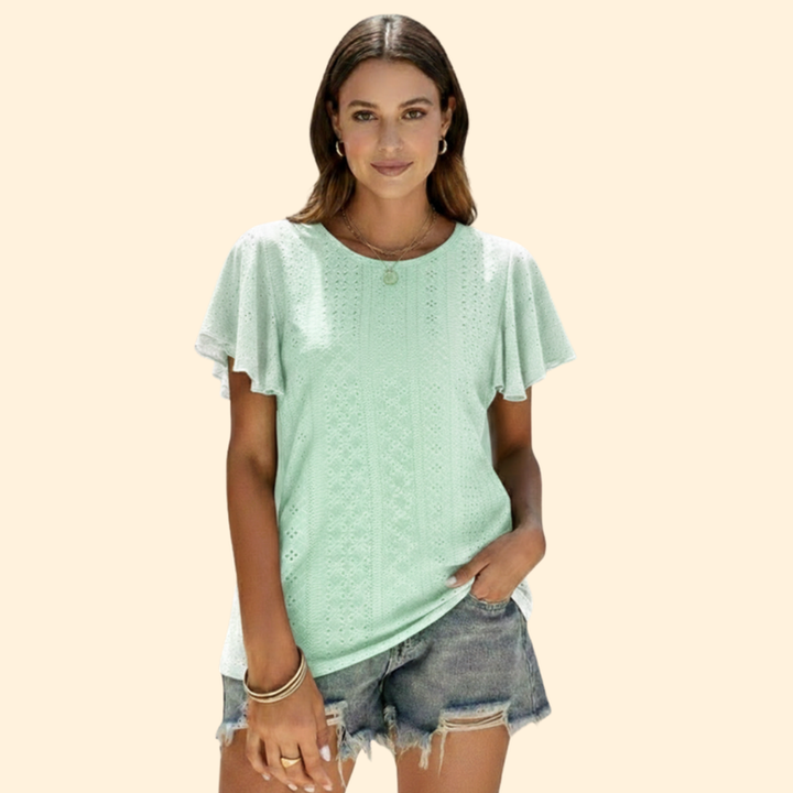 Women’s Casual T-Shirt with Elegant Ruffle Sleeves