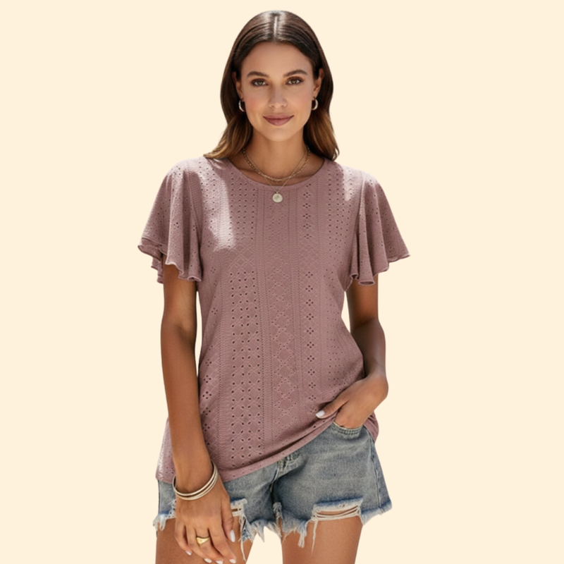 Women’s Casual T-Shirt with Elegant Ruffle Sleeves