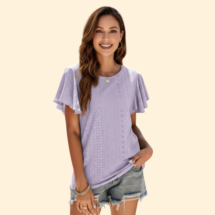 Women’s Casual T-Shirt with Elegant Ruffle Sleeves