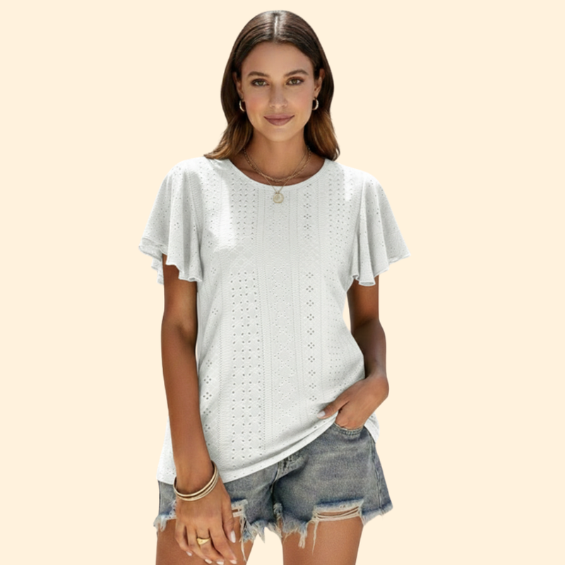 Women’s Casual T-Shirt with Elegant Ruffle Sleeves