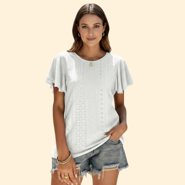 Women’s Casual T-Shirt with Elegant Ruffle Sleeves