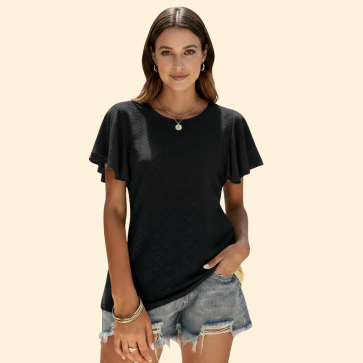 Women’s Casual T-Shirt with Elegant Ruffle Sleeves