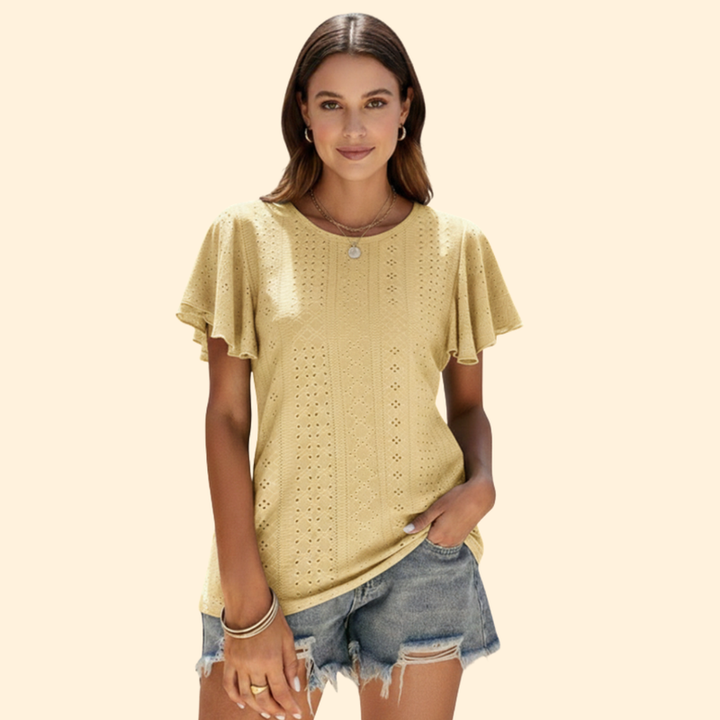 Women’s Casual T-Shirt with Elegant Ruffle Sleeves