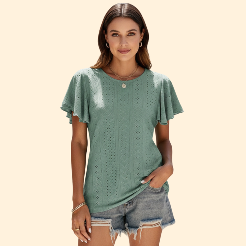 Women’s Casual T-Shirt with Elegant Ruffle Sleeves