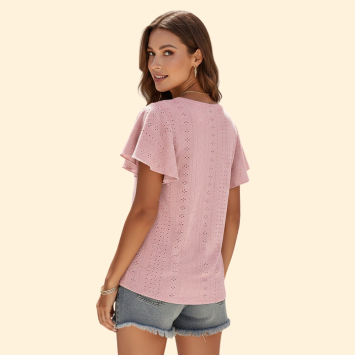 Women’s Casual T-Shirt with Elegant Ruffle Sleeves