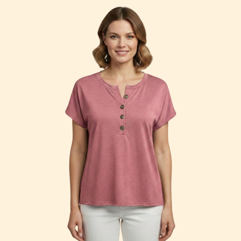 Women's Casual T-Shirt with Henley Neckline