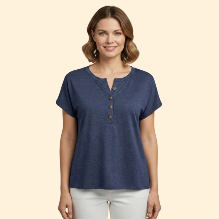 Women's Casual T-Shirt with Henley Neckline