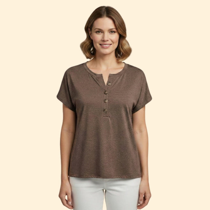 Women's Casual T-Shirt with Henley Neckline