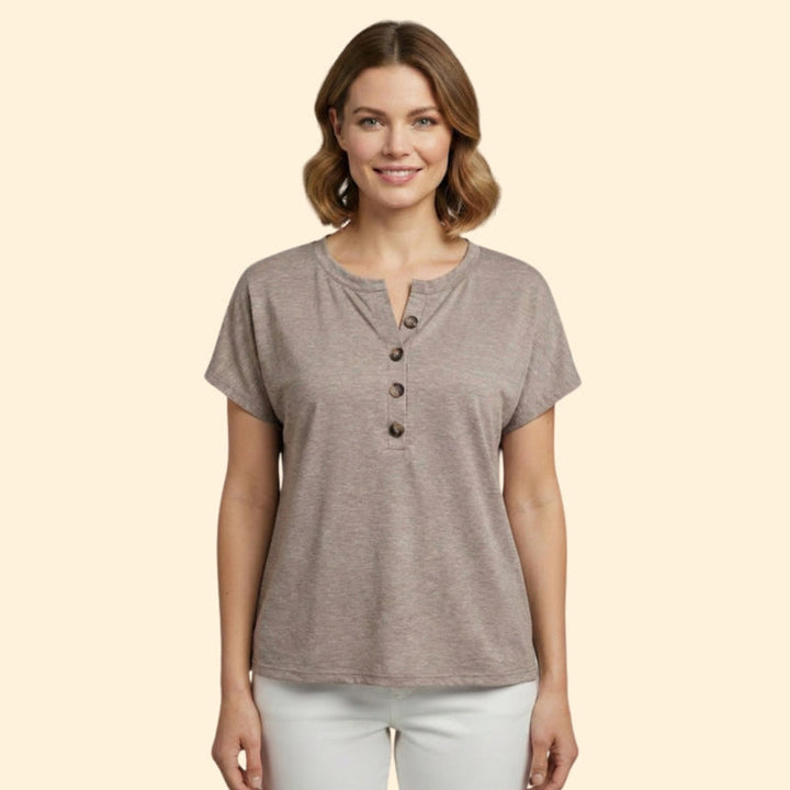 Women's Casual T-Shirt with Henley Neckline