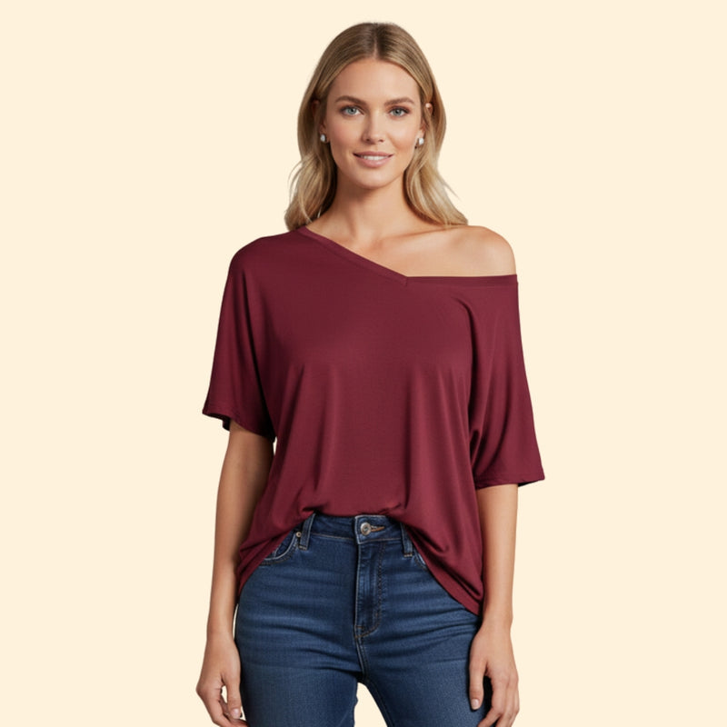 Women’s Casual T-Shirt with One-Shoulder Design