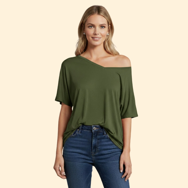Women’s Casual T-Shirt with One-Shoulder Design