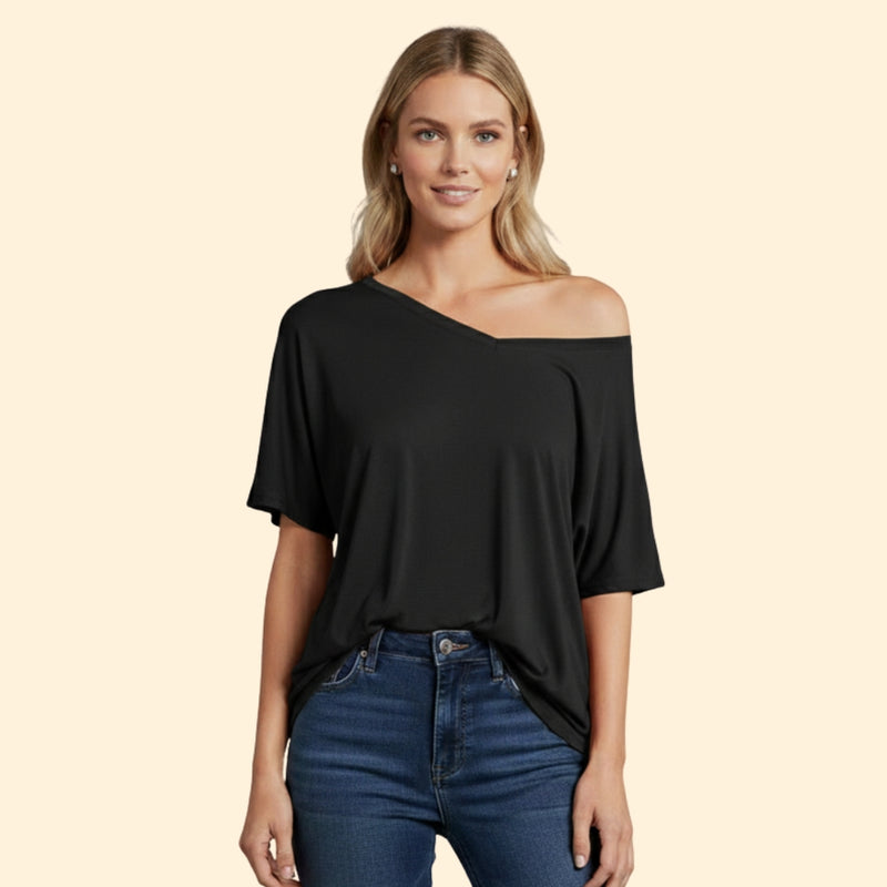 Women’s Casual T-Shirt with One-Shoulder Design