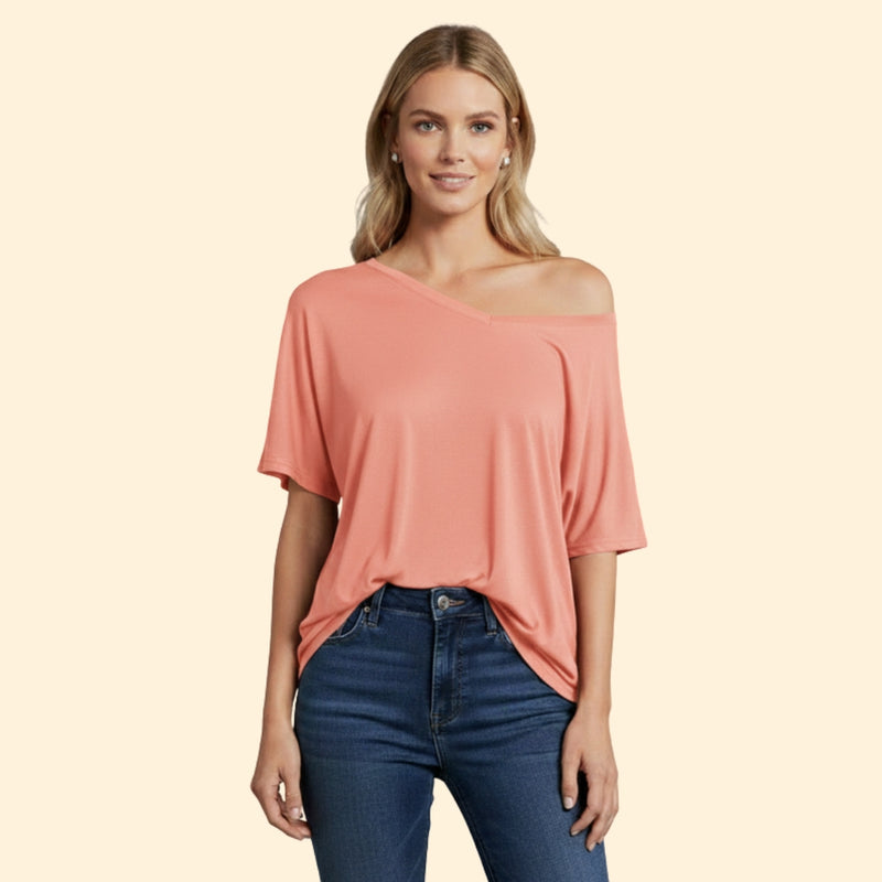 Women’s Casual T-Shirt with One-Shoulder Design
