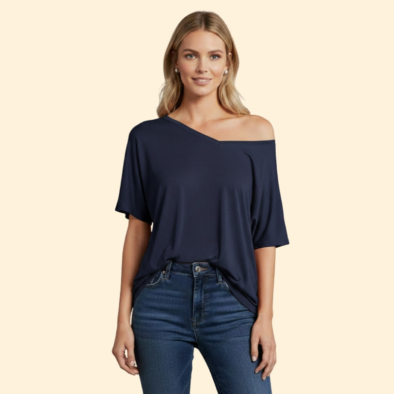 Women’s Casual T-Shirt with One-Shoulder Design