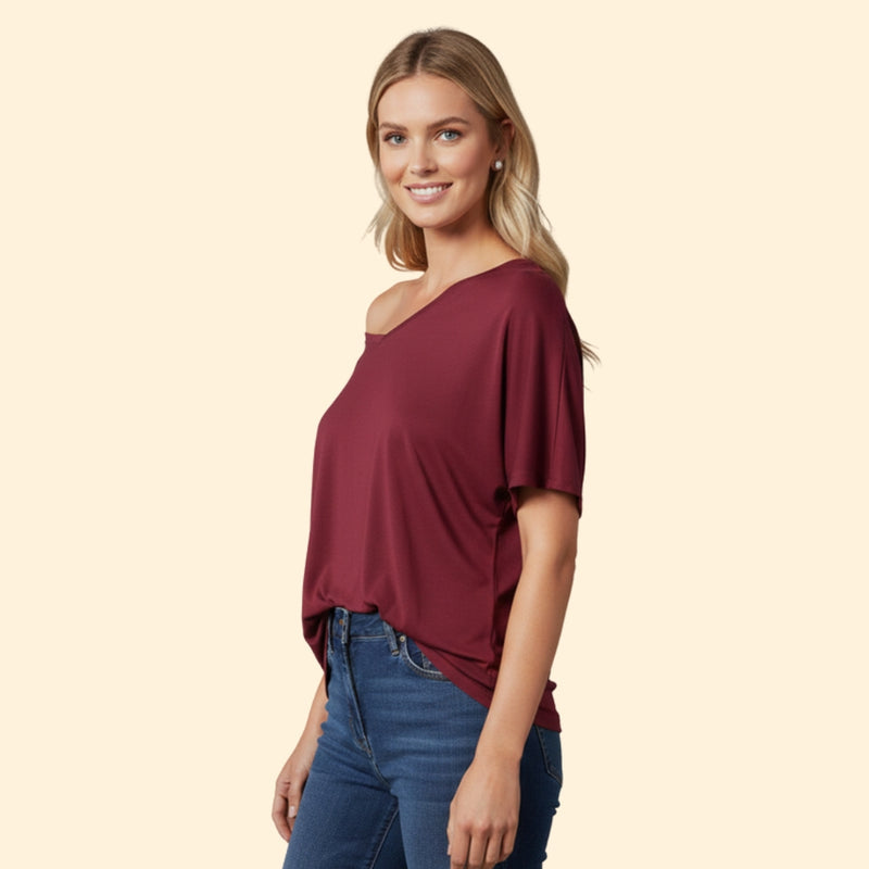 Women’s Casual T-Shirt with One-Shoulder Design
