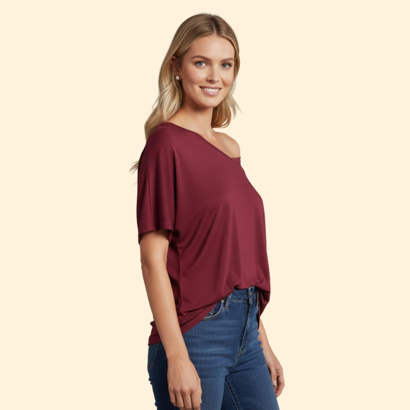Women’s Casual T-Shirt with One-Shoulder Design
