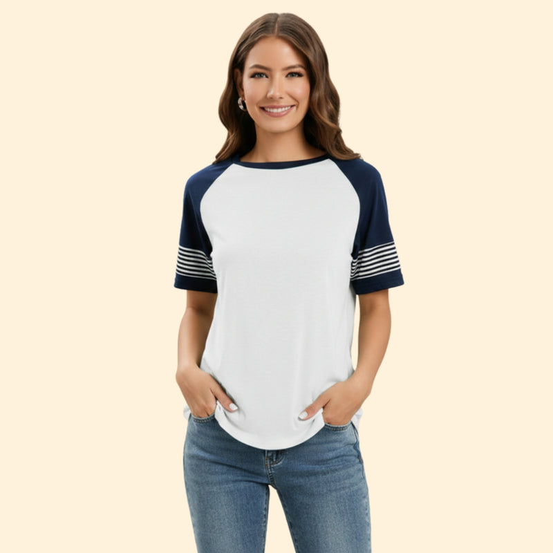 Women’s Casual T-Shirt with Striped Trim