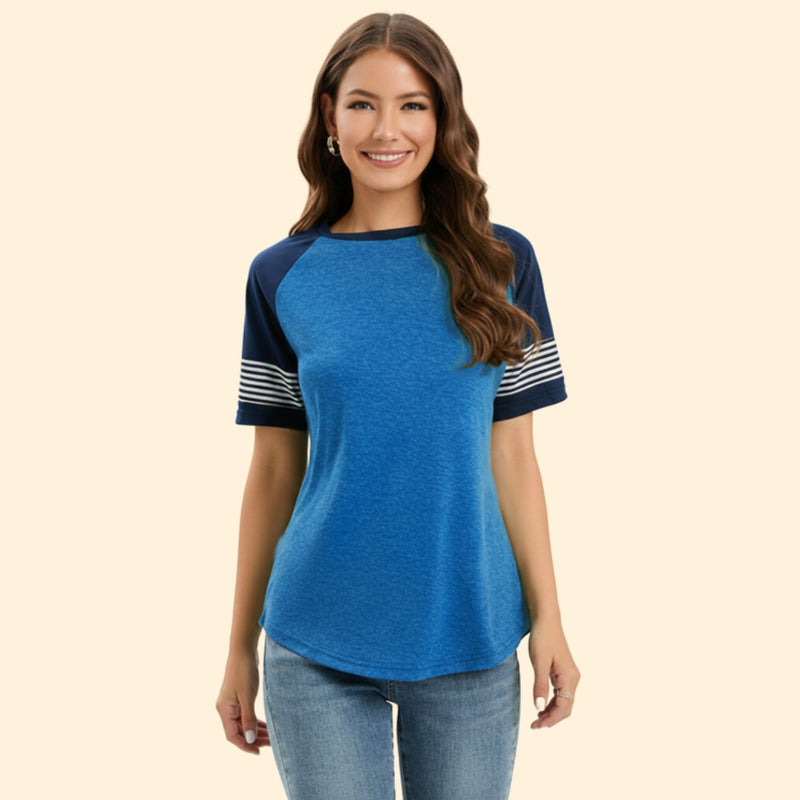 Women’s Casual T-Shirt with Striped Trim