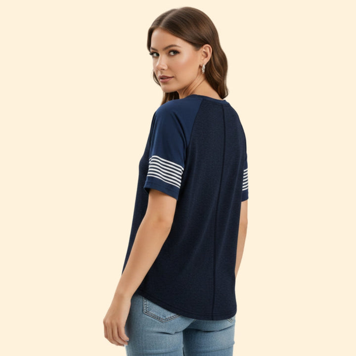 Women’s Casual T-Shirt with Striped Trim