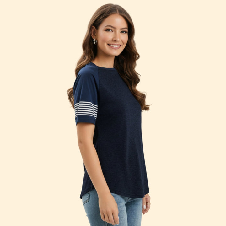 Women’s Casual T-Shirt with Striped Trim