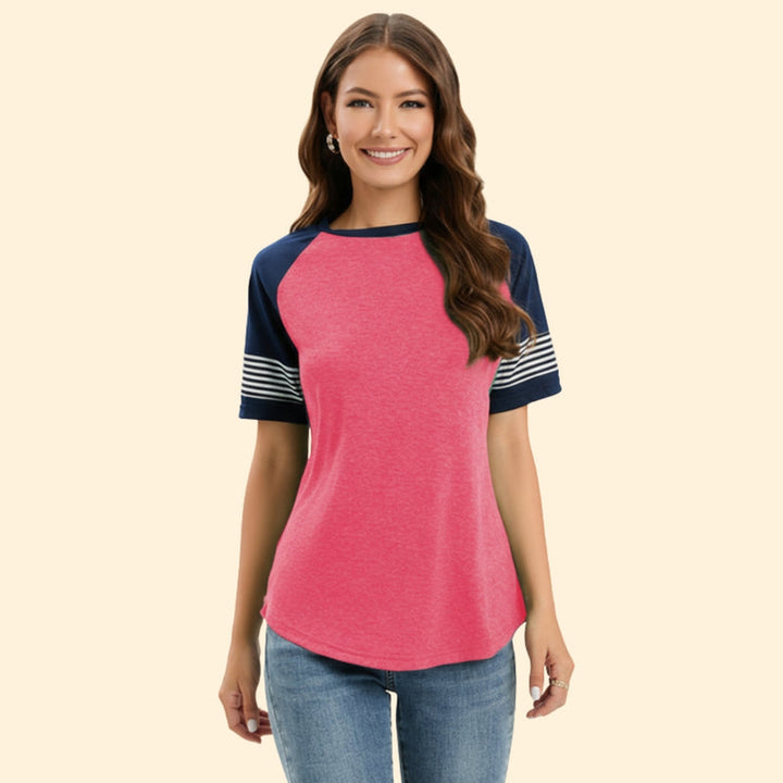 Women’s Casual T-Shirt with Striped Trim