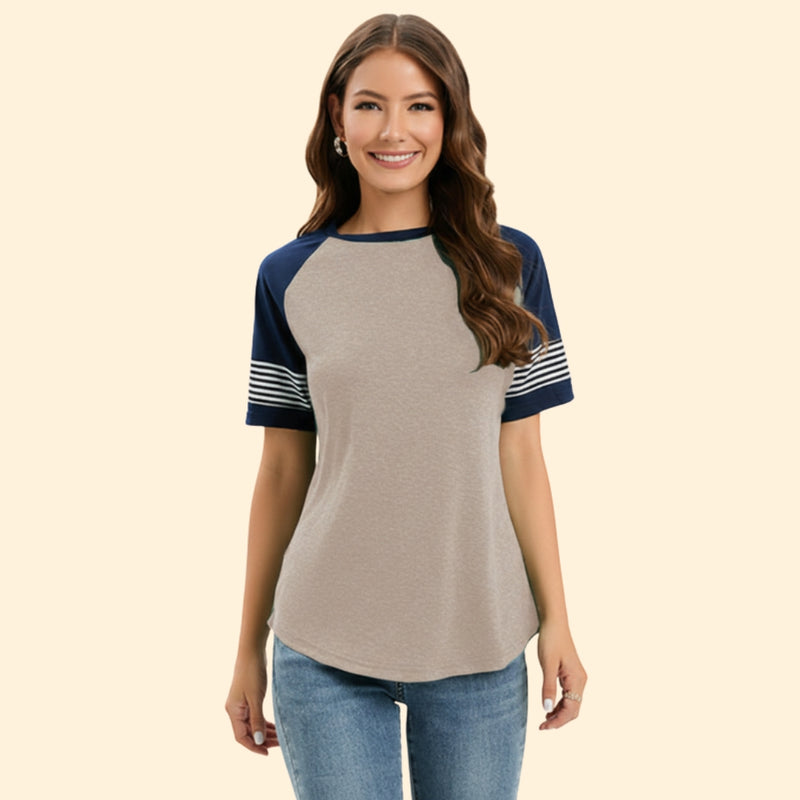 Women’s Casual T-Shirt with Striped Trim