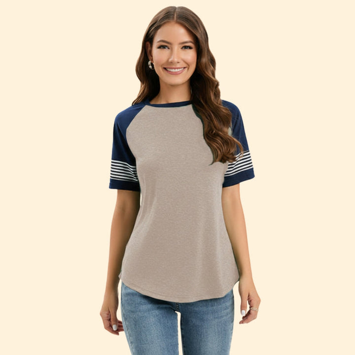 Women’s Casual T-Shirt with Striped Trim