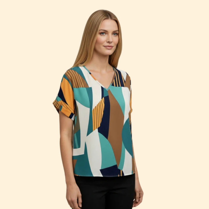 Women’s Casual T-Shirt with V-Neck and Bold Patterns