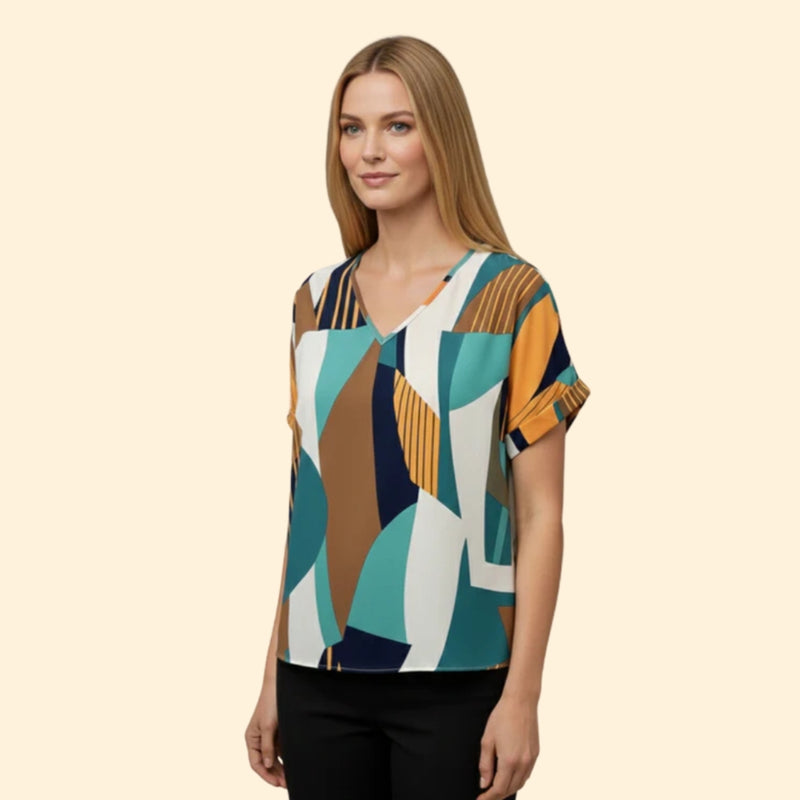 Women’s Casual T-Shirt with V-Neck and Bold Patterns
