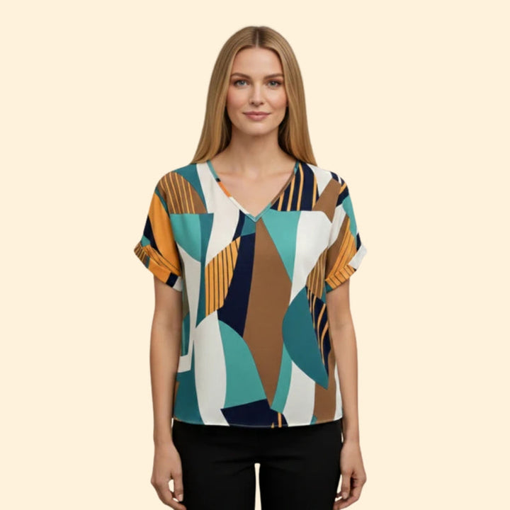 Women’s Casual T-Shirt with V-Neck and Bold Patterns