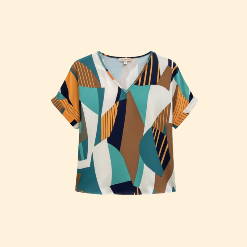 Women’s Casual T-Shirt with V-Neck and Bold Patterns