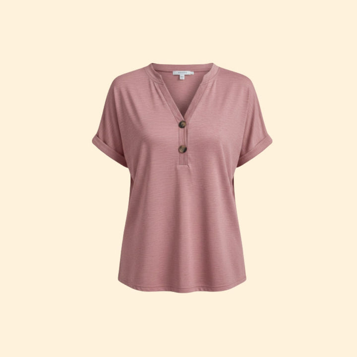 Women’s Casual T-Shirt with V-Neck and Buttons