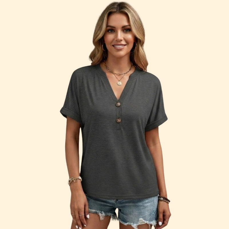 Women’s Casual T-Shirt with V-Neck and Buttons