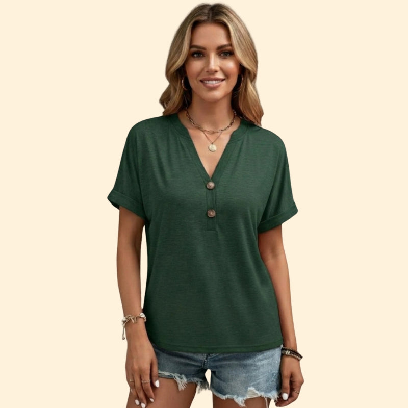 Women’s Casual T-Shirt with V-Neck and Buttons