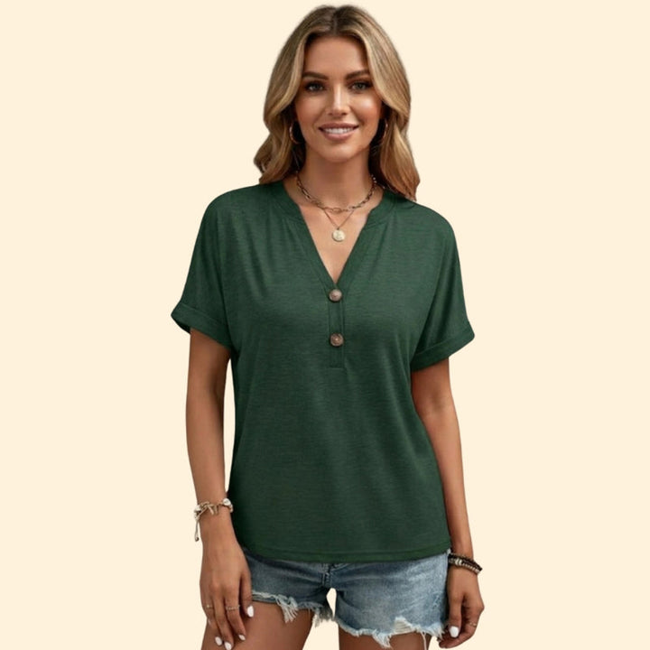 Women’s Casual T-Shirt with V-Neck and Buttons