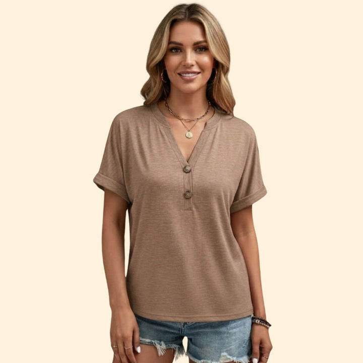 Women’s Casual T-Shirt with V-Neck and Buttons