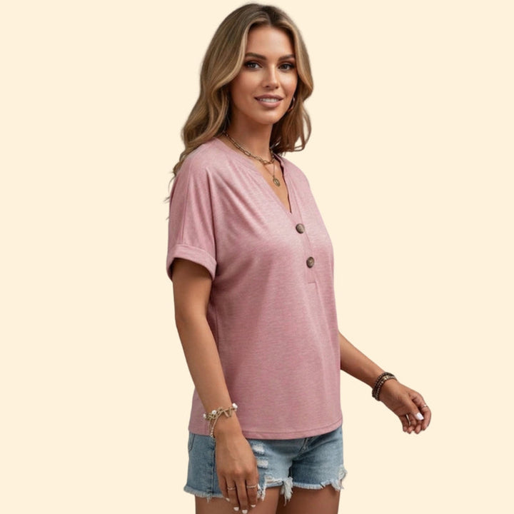 Women’s Casual T-Shirt with V-Neck and Buttons