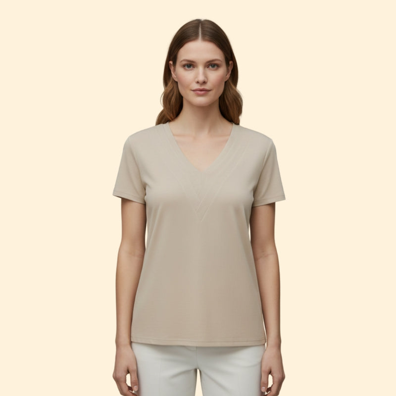 Women’s Casual T-Shirt with V-Neck and Pleats