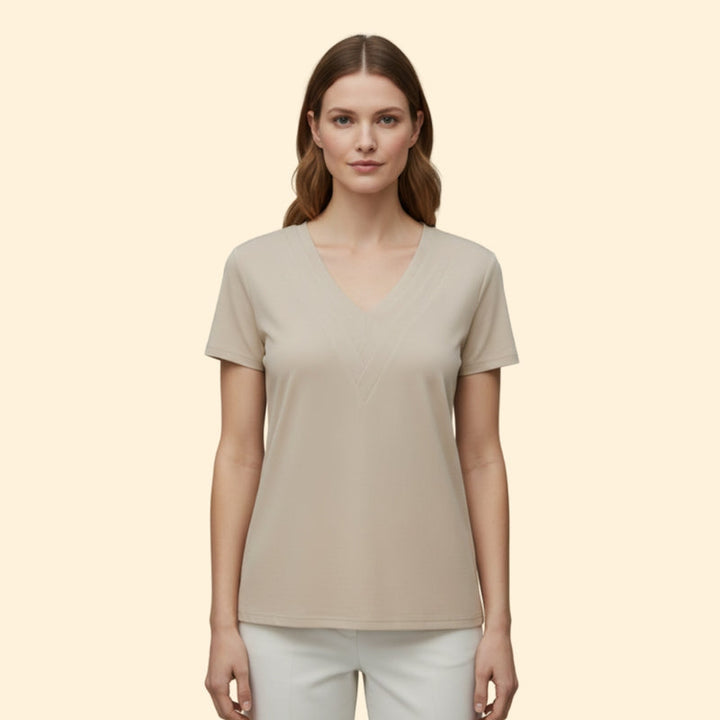 Women’s Casual T-Shirt with V-Neck and Pleats