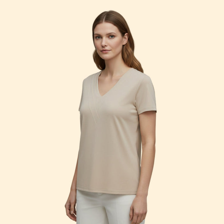 Women’s Casual T-Shirt with V-Neck and Pleats