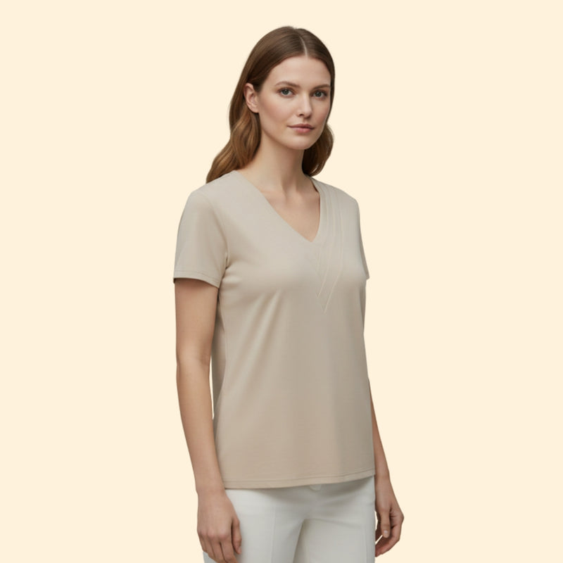Women’s Casual T-Shirt with V-Neck and Pleats