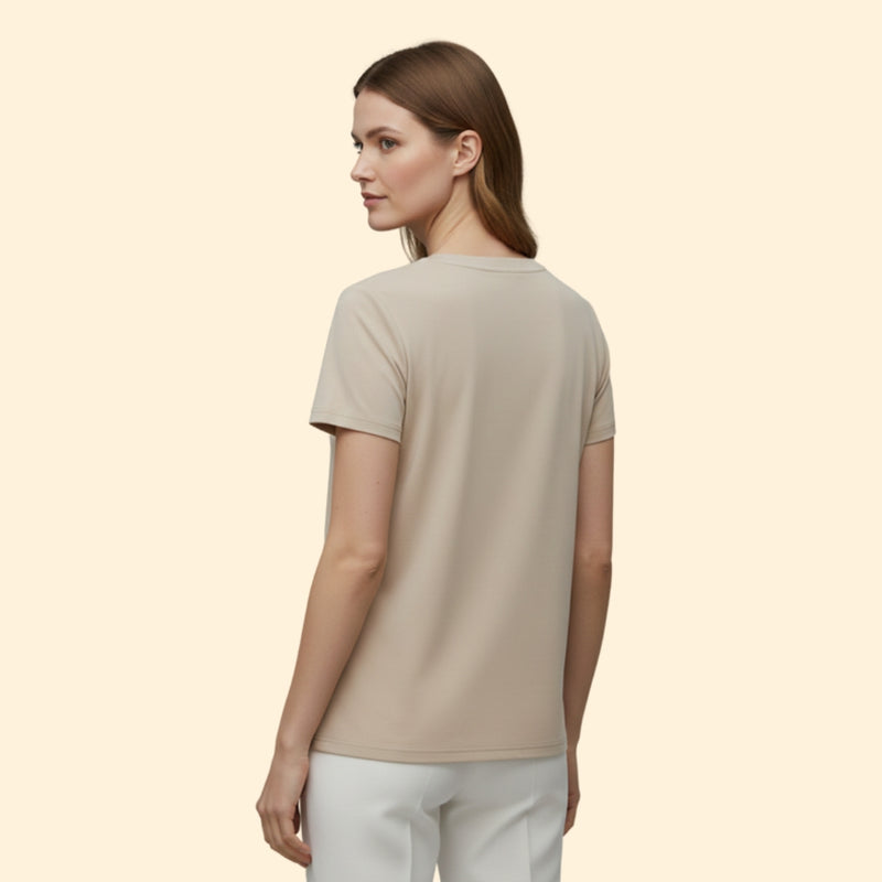 Women’s Casual T-Shirt with V-Neck and Pleats