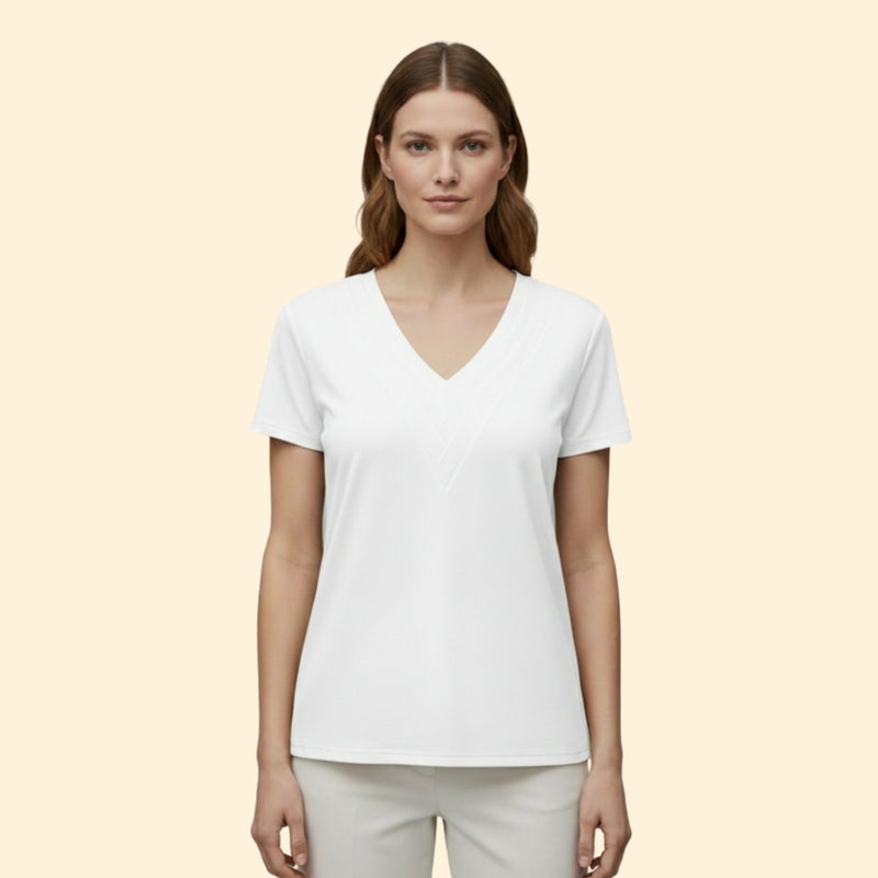 Women’s Casual T-Shirt with V-Neck and Pleats