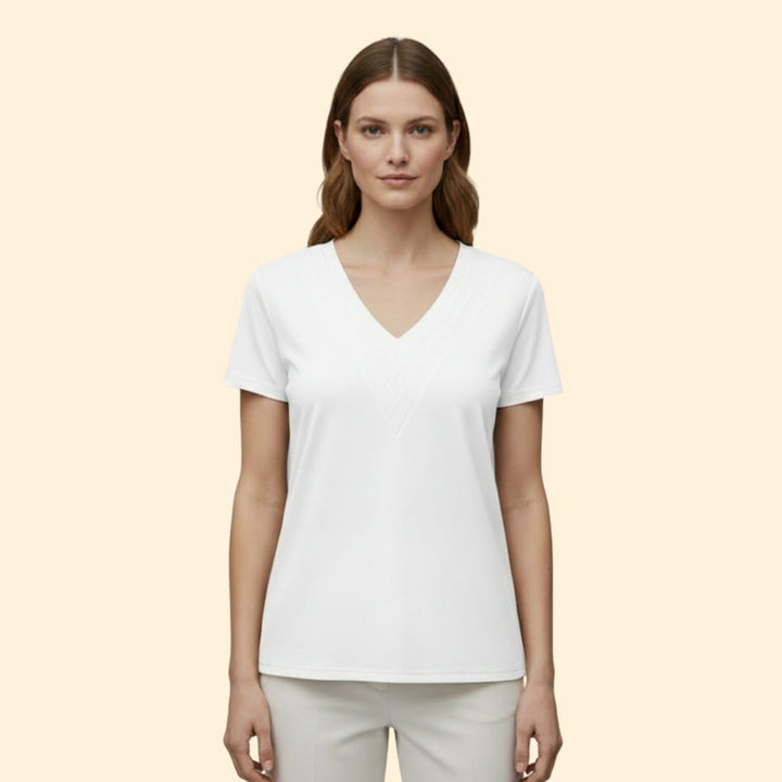 Women’s Casual T-Shirt with V-Neck and Pleats